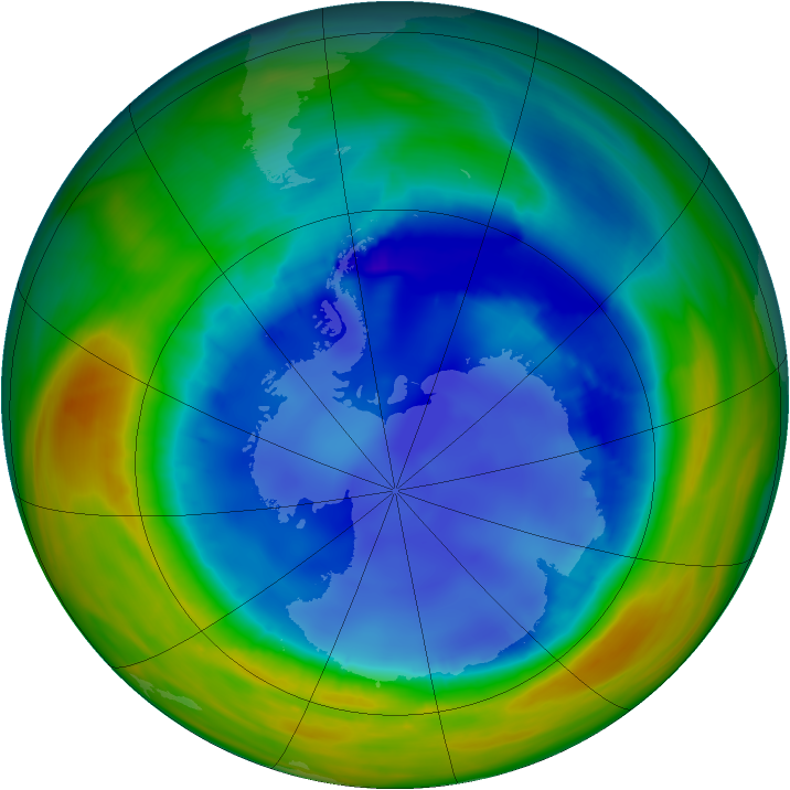 Antarctic ozone map for 16 August 2007